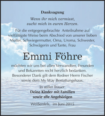 Traueranzeige von Emmi Föhre von Super Sonntag Merseburg
