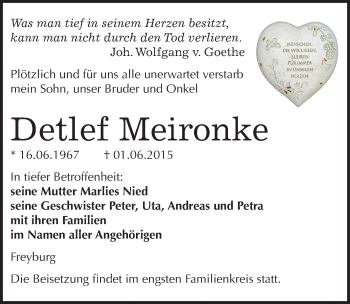Traueranzeige von Detlef Meironke von Mitteldeutsche Zeitung Naumburg/Nebra