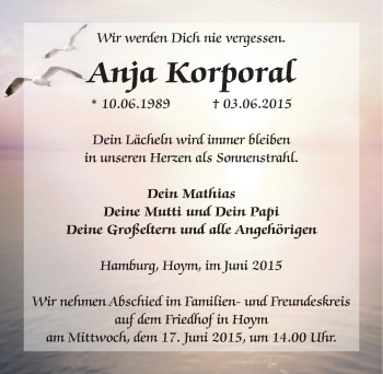 Traueranzeige von Anja Korpora von Mitteldeutsche Zeitung Aschersleben