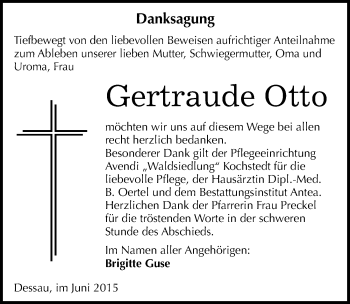Traueranzeige von Gertraude Otto von Mitteldeutsche Zeitung Dessau-Roßlau
