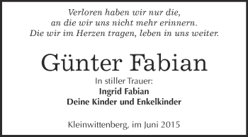 Traueranzeige von Günter Fabian von WVG - Wochenspiegel Wittenberg