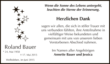 Traueranzeige von Roland Bauer von Super Sonntag Aschersleben
