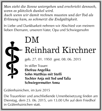 Traueranzeige von Reinhard Kirchner von Mitteldeutsche Zeitung Wittenberg