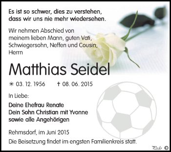 Traueranzeige von Matthias Seidel von Super Sonntag Zeitz
