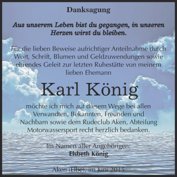 Traueranzeige von Karl König von WVG - Wochenspiegel Dessau / Köthen