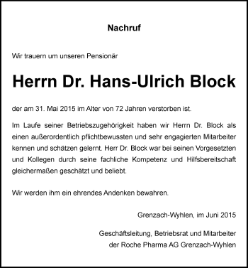 Traueranzeige von Hans-Ulrich Block von Mitteldeutsche Zeitung Halle/Saalkreis