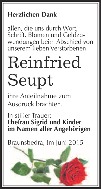 Traueranzeige von Reinfried Seupt von WVG - Wochenspiegel Merseburg