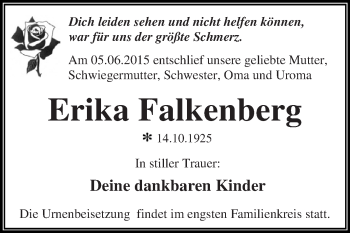 Traueranzeige von Erika Falkenberg von WVG - Wochenspiegel Dessau / Köthen
