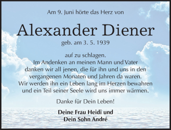Traueranzeige von Alexander Diener von Mitteldeutsche Zeitung Merseburg/Querfurt
