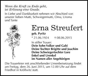Traueranzeige von Erna Streufert von Mitteldeutsche Zeitung Halle/Saalkreis