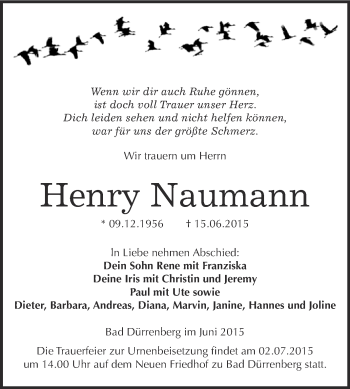Traueranzeige von Henry Naumann von Super Sonntag Merseburg