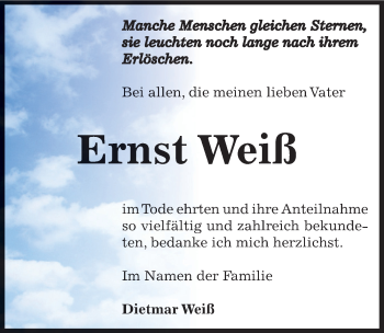 Traueranzeige von Ernst Weiß von Mitteldeutsche Zeitung Zeitz