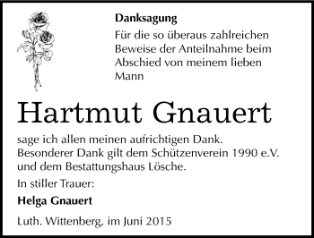 Traueranzeige von Hartmut Gnauert von Mitteldeutsche Zeitung Wittenberg