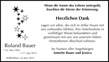 Traueranzeige von Roland Bauer von Mitteldeutsche Zeitung Mansfelder Land
