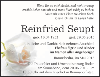 Traueranzeige von Reinfried Seupt von WVG - Wochenspiegel Merseburg