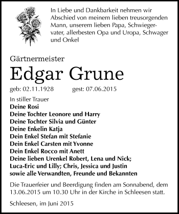 Traueranzeige von Edgar Grune von Mitteldeutsche Zeitung Wittenberg