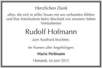Traueranzeige von Rudolf Hofmann von Wochenspiegel Mansfelder Land