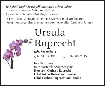 Traueranzeige von Ursula Ruprecht von Mitteldeutsche Zeitung Halle/Saalkreis