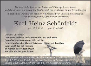 Traueranzeige von Karl-Heinz Schönfeldt von Super Sonntag Wittenberg