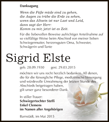 Traueranzeige von Sigrid Elste von Super Sonntag Zeitz