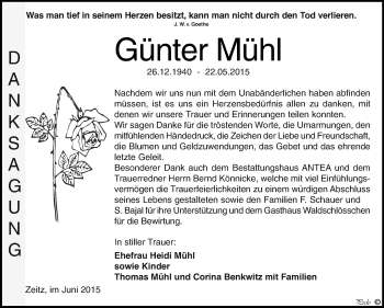 Traueranzeige von Günter Mühl von Super Sonntag Zeitz