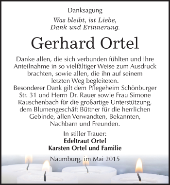 Traueranzeige von Gerhard Ortel von Mitteldeutsche Zeitung Naumburg/Nebra