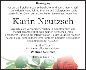 Traueranzeige von Karin Neutzsch von Mitteldeutsche Zeitung Halle/Saalkreis