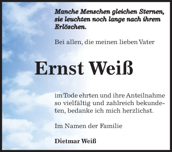 Traueranzeige von Ernst Weiß von Super Sonntag Zeitz