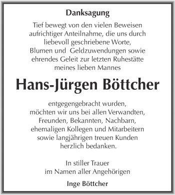 Traueranzeige von Hans-Jürgen Böttcher von WVG - Wochenspiegel Dessau / Köthen