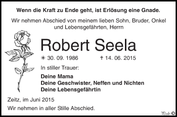 Traueranzeige von Robert Seela von Super Sonntag Zeitz