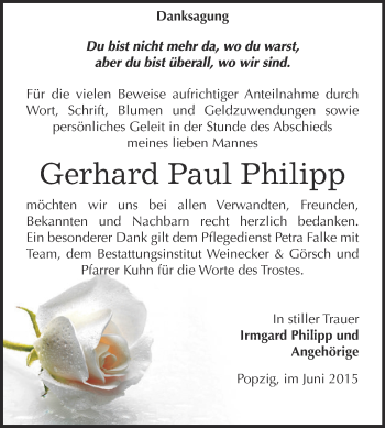 Traueranzeige von Gerhard-Paul Philipp von Super Sonntag Bernburg