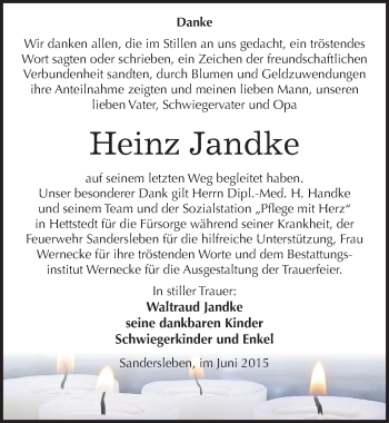 Traueranzeige von Heinz Jandke von Mitteldeutsche Zeitung Mansfelder Land