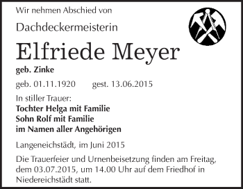 Traueranzeige von Elfriede Meyer von WVG - Wochenspiegel Merseburg