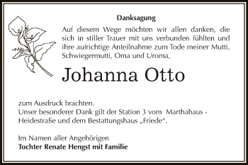 Traueranzeige von Johanna Otto von WVG - Wochenspiegel Dessau / Köthen