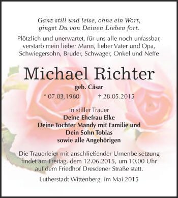 Traueranzeige von Michael Richter von Super Sonntag Wittenberg