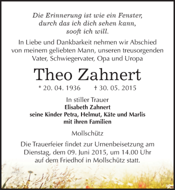 Traueranzeige von Theo Zahnert von Mitteldeutsche Zeitung Naumburg/Nebra