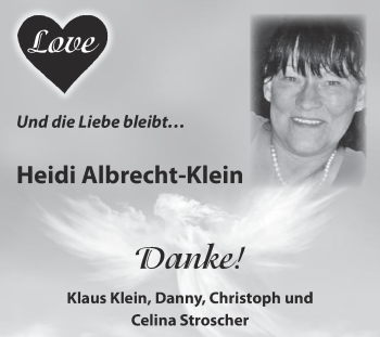 Traueranzeige von Heidi Albrecht-Klein von WVG - Wochenspiegel Quedlinburg