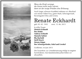 Traueranzeige von Renate Eckhardt von Mitteldeutsche Zeitung Mansfelder Land