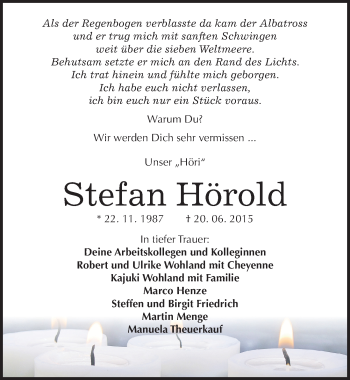 Traueranzeige von Stefan Hörold von Mitteldeutsche Zeitung Sangerhausen