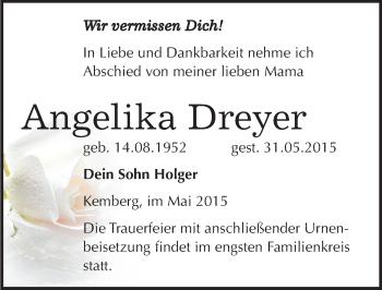 Traueranzeige von Angelika Dreyer von Mitteldeutsche Zeitung Wittenberg