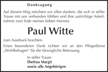 Traueranzeige von Paul Witte von WVG - Wochenspiegel Dessau / Köthen