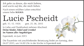 Traueranzeige von Lucie Pscheidt von WVG - Wochenspiegel Merseburg