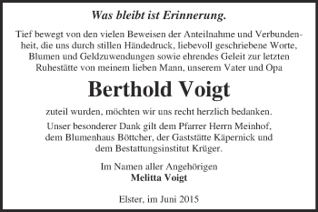 Traueranzeige von Berthold Voigt von WVG - Wochenspiegel Wittenberg