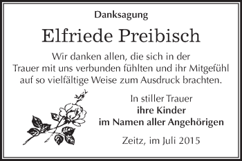 Traueranzeige von Elfriede Preibisch von Super Sonntag Zeitz