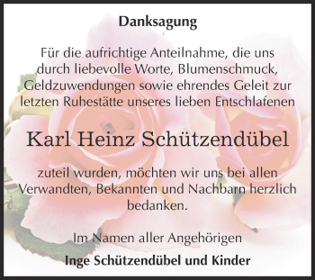 Traueranzeige von Karl Heinz Schützendübel von Super Sonntag Aschersleben
