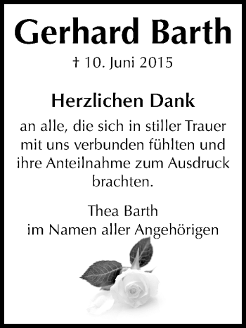 Traueranzeige von Gerhard Barth von Mitteldeutsche Zeitung Naumburg/Nebra