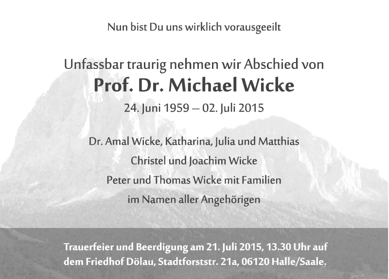  Traueranzeige für Michael Wicke vom 11.07.2015 aus Mitteldeutsche Zeitung