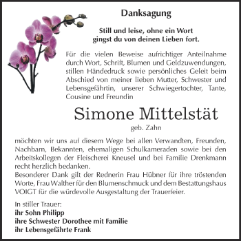 Traueranzeige von Simone Mittelstät von Super Sonntag SGH Mansf. Land