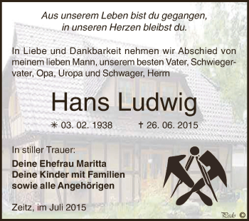 Traueranzeige von Hans Ludwig von Super Sonntag Zeitz