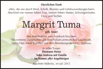 Traueranzeige von Margrit Tuma von WVG - Wochenspiegel Merseburg